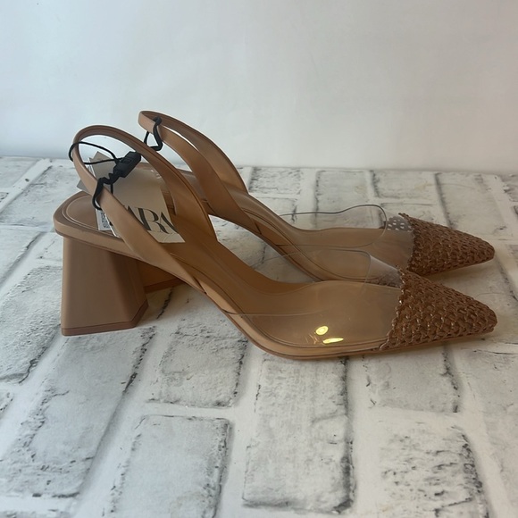 NWT Zara Block Heel Vinyl Toe Slingbacks - Picture 7 of 9